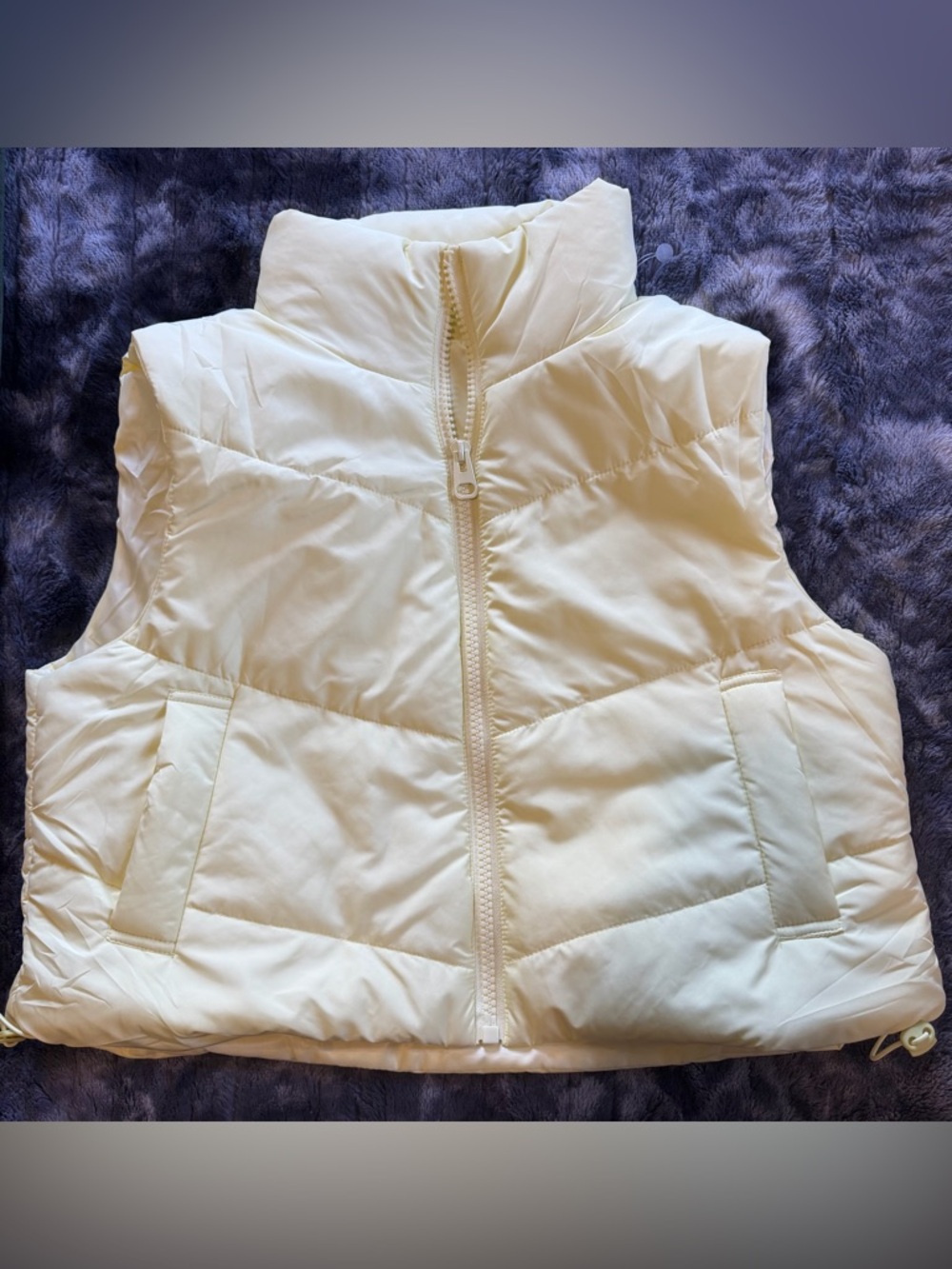 Cream Puffer Vest with High Collar
